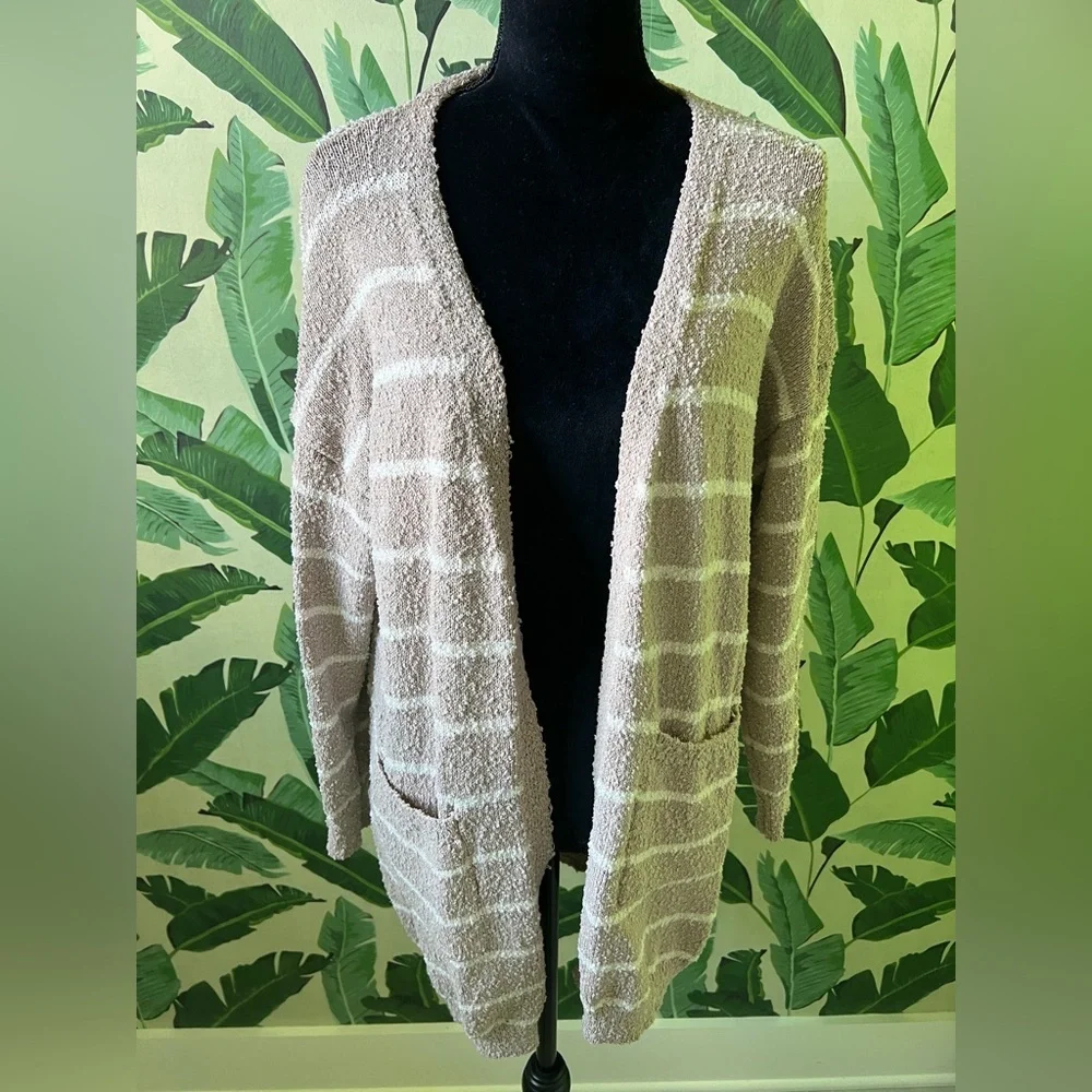 Debut Womens Brown‎ Cream Striped Cardigan Sweater Long Length Medium